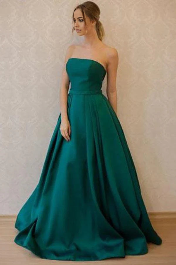 Vestido de fiesta sencillo, sin tirantes, con hombros descubiertos y corte A
